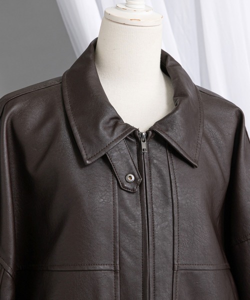 Diable baiser(ディアブルベーゼ)の「裾ドロストオーバーサイズ合皮ブルゾン【ジャケット】【コート】(ブルゾン・レディース・ブラック/ブラウン・MEDIUM)」の10枚目の写真