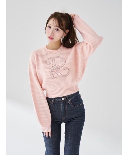 ダーリッチDarichビジューDRニットトップス ダーリッチ Darich ビジューDRニットトップス （ブラック