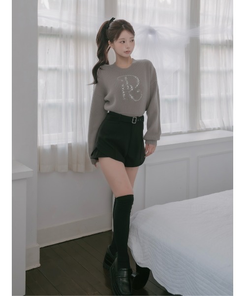 Darich（ダーリッチ）の「DRビジューボリュームリブニットトップス（ニット/セーター・レディース・ピンク/ホワイト/ベージュ/レッド/グレー/ブラック・FREE）」の8枚目の写真