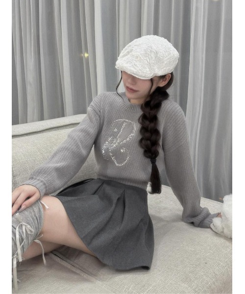 DRビジューボリュームリブニットトップス　BLK DRビジューボリュームリブニットトップス（ニット/セーター