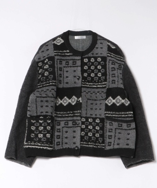 jacquard patchwork wool knit coat /ジャガード柄パッチワークウール
