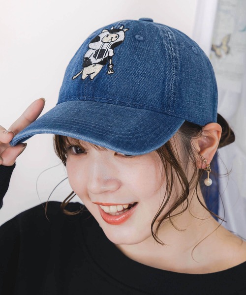 ScoLar(スカラー)の「653332:牛ネコ刺繍デニムキャップ(キャップ・レディース・ブラック/ブルー/サックスブルー系・フリ-)」の5枚目の写真