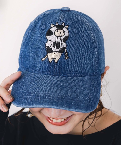 ScoLar(スカラー)の「653332:牛ネコ刺繍デニムキャップ(キャップ・レディース・ブラック/ブルー/サックスブルー系・フリ-)」の8枚目の写真