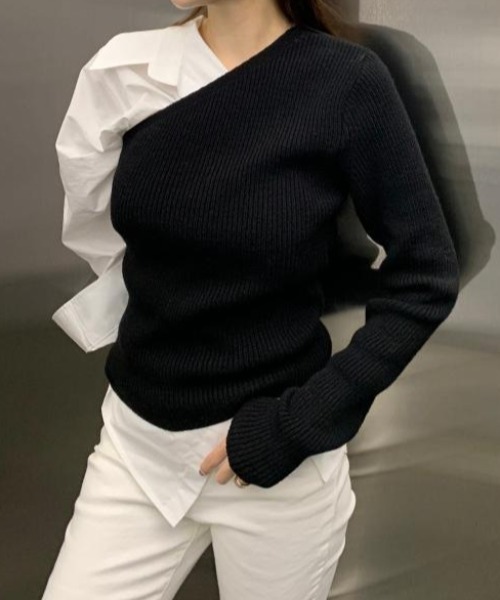 FAVORITO(ファヴォリート)の「オフショルダーニットトップス(その他トップス・レディース・グリーン/キャメル/オフホワイト/ブラック・F)」の2枚目の写真