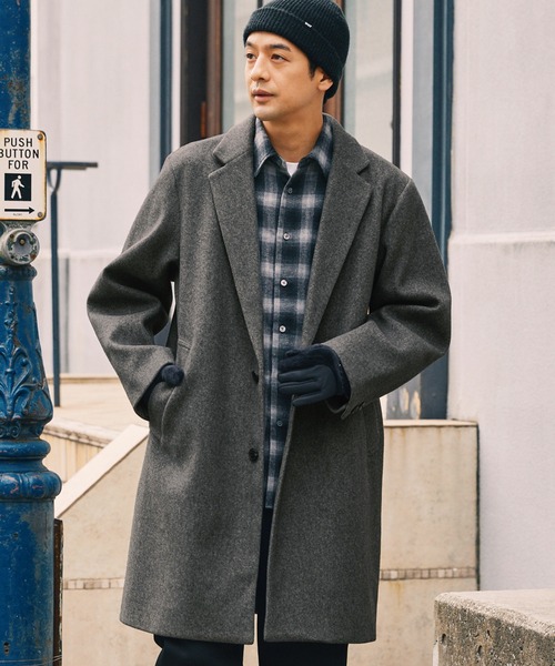 ライトグレー】ニットメルトン チェスターコート
