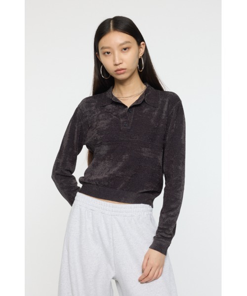 MOUSSY（マウジー）の「VELOUR TOUCH ニットポロ（ニット/セーター・レディース・ライトブルー/ライトイエロー/チャコールグレー・FREE）」の18枚目の写真