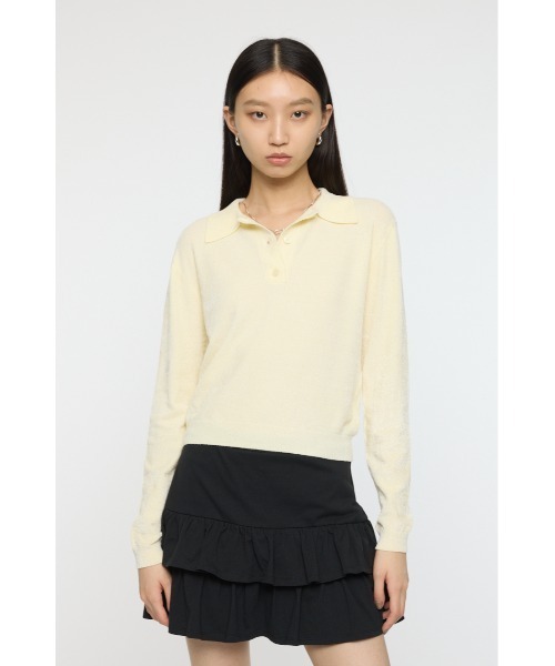 MOUSSY（マウジー）の「VELOUR TOUCH ニットポロ（ニット/セーター・レディース・ライトブルー/ライトイエロー/チャコールグレー・FREE）」の4枚目の写真