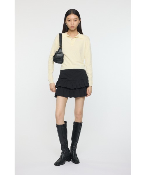 MOUSSY（マウジー）の「VELOUR TOUCH ニットポロ（ニット/セーター・レディース・ライトブルー/ライトイエロー/チャコールグレー・FREE）」の5枚目の写真