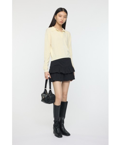 MOUSSY（マウジー）の「VELOUR TOUCH ニットポロ（ニット/セーター・レディース・ライトブルー/ライトイエロー/チャコールグレー・FREE）」の6枚目の写真