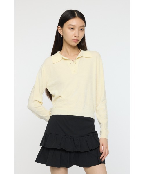 MOUSSY（マウジー）の「VELOUR TOUCH ニットポロ（ニット/セーター・レディース・ライトブルー/ライトイエロー/チャコールグレー・FREE）」の7枚目の写真