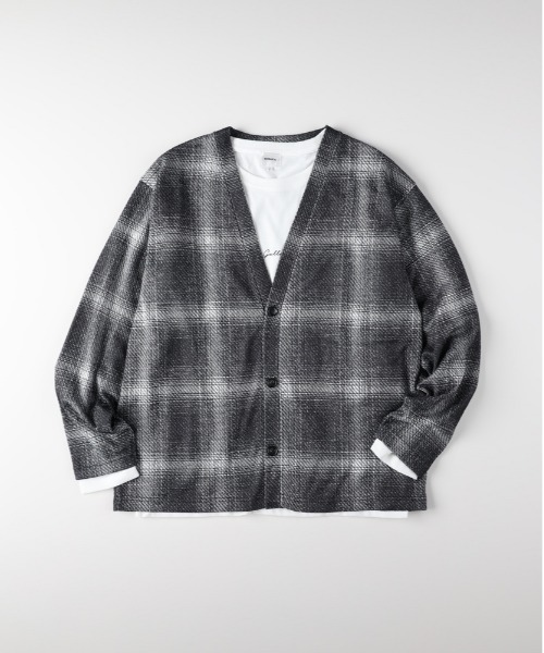 Right-on（ライトオン）の「【NEOSARTIC】カルゼジャガード カーディガン×ロングスリーブT セット (アンサンブル/凹凸感/ゆったりシルエット/デイリー/セミフォーマル)（カーディガン/ボレロ・メンズ・ブルー/ブラウン・M/L/XL）」の2枚目の写真