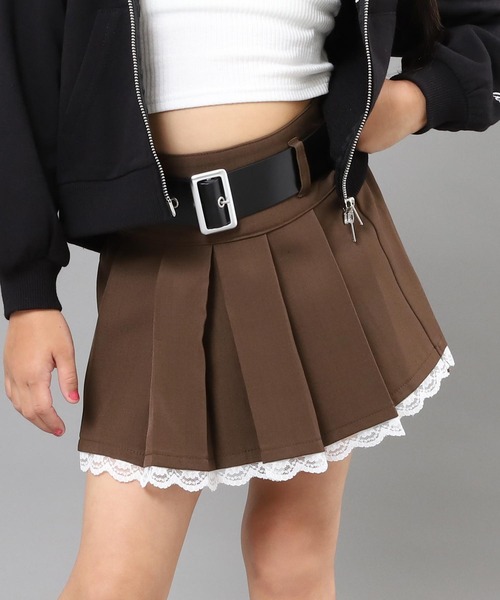 ANAP kids（アナップキッズ）の「ベルト付 フリル プリーツ スカート【ジュニアお揃い】（スカート・キッズ・ブラウン/ブラック/グレー・110/120/130）」の3枚目の写真