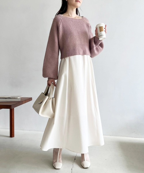 one after another NICE CLAUP(ワンアフターアナザーナイスクラップ)の「マルチウェイニットセットワンピース(ワンピース・レディース・グレー系/ベージュ系/ピンク系・SMALL/MEDIUM/LARGE)」の12枚目の写真