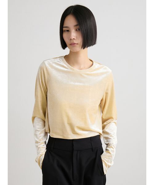 MIESROHE（ミースロエ）の「短丈ベロアトップス（Tシャツ/カットソー・レディース・ブラウン/ブラック/イエロー・F）」の3枚目の写真