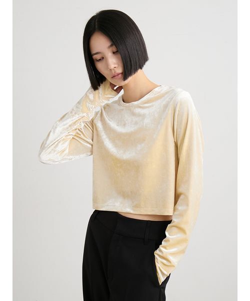 MIESROHE（ミースロエ）の「短丈ベロアトップス（Tシャツ/カットソー・レディース・ブラウン/ブラック/イエロー・F）」の11枚目の写真