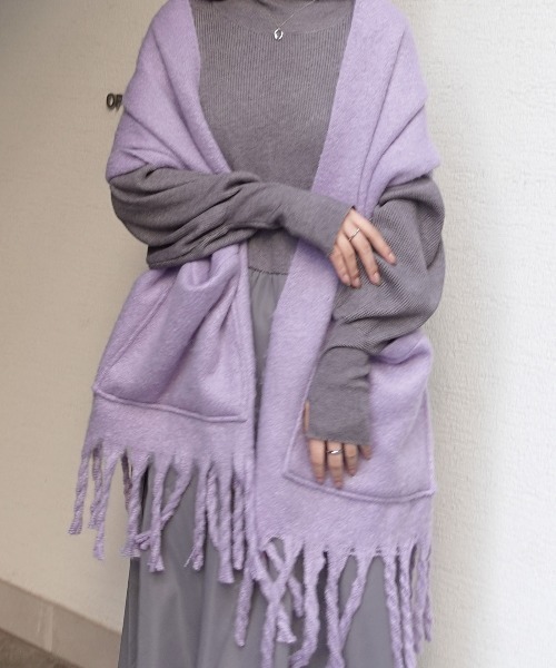 ウール混合 紫色 マフラー フリンジ付き ウール混合 紫色 マフラー フリンジ付き セール】【5年連続販売枚数1位