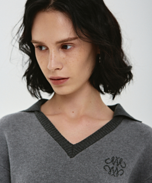 NICK&NICOLE（ニックアンドニコール）の「CLASSIC COLOR BLOCK COLLAR KNIT_CHARCOAL（ニット/セーター・レディース・その他・FREE）」の2枚目の写真