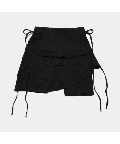 PLACE STUDIO（プレイススタジオ）の「フリルアシンメトリースカートウエストバンディングレギンスバイカーパンツ[ブラック]（その他パンツ・レディース・ホワイト/ブラック・FREE）」の2枚目の写真