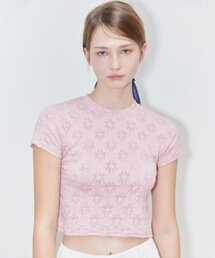 SINOON（シヌーン）の「FLOWER JACQUARD T-SHIRT (PINK)（Tシャツ/カットソー）」