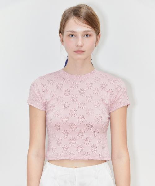 SINOON(シヌーン)の「FLOWER JACQUARD T-SHIRT (PINK)(Tシャツ/カットソー・レディース・ピンク・FREE)」の2枚目の写真