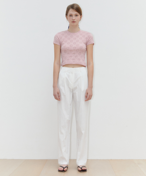SINOON(シヌーン)の「FLOWER JACQUARD T-SHIRT (PINK)(Tシャツ/カットソー・レディース・ピンク・FREE)」の3枚目の写真