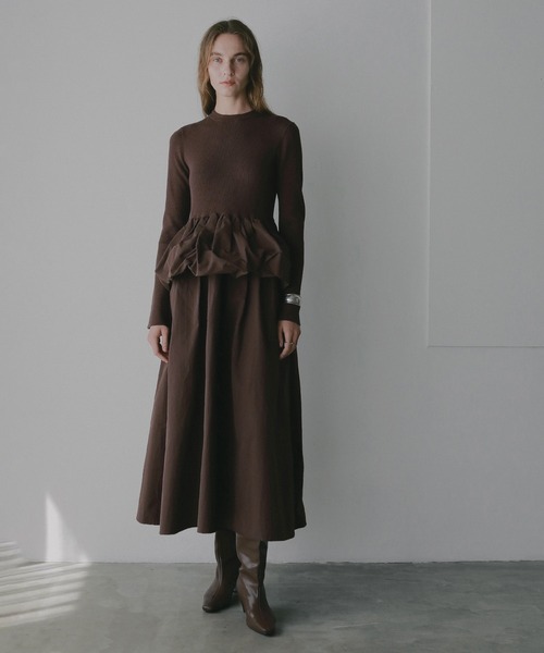 nagonstans knit combination dress ブラック nagonstans(ナゴンスタンス)｜tuck drape shirt dress/ドレス/Black の
