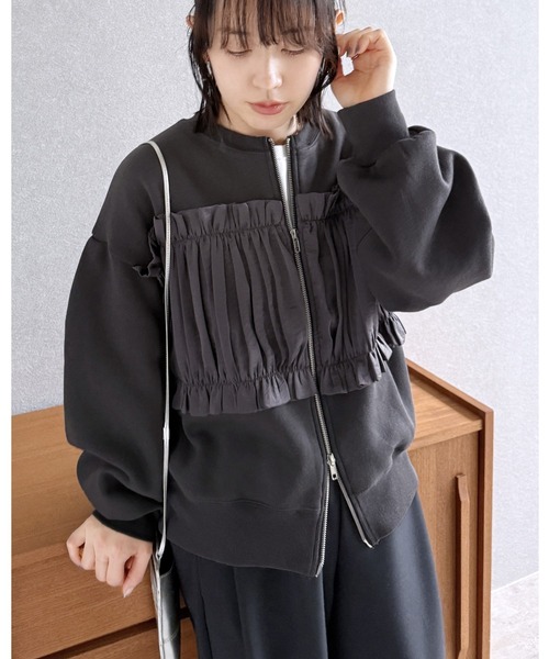 reca（レカ）の「異素材レイヤードWZIP裏起毛カーディガン（カーディガン/ボレロ・レディース・チャコールグレー/トップグレー/キナリ・FREE）」の2枚目の写真