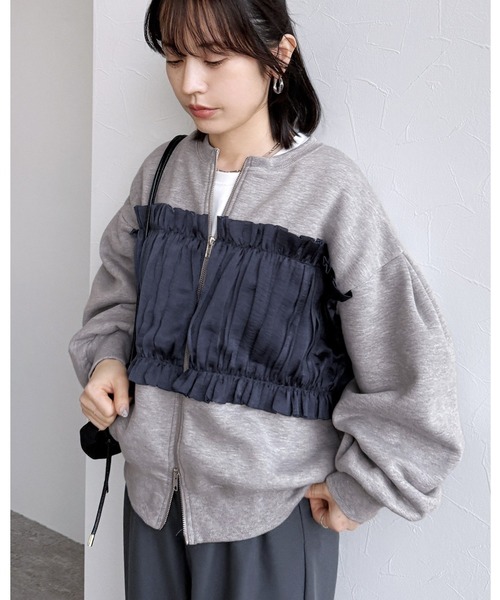 reca（レカ）の「異素材レイヤードWZIP裏起毛カーディガン（カーディガン/ボレロ・レディース・チャコールグレー/トップグレー/キナリ・FREE）」の3枚目の写真