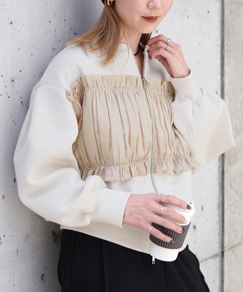 reca（レカ）の「異素材レイヤードWZIP裏起毛カーディガン（カーディガン/ボレロ・レディース・チャコールグレー/トップグレー/キナリ・FREE）」の5枚目の写真