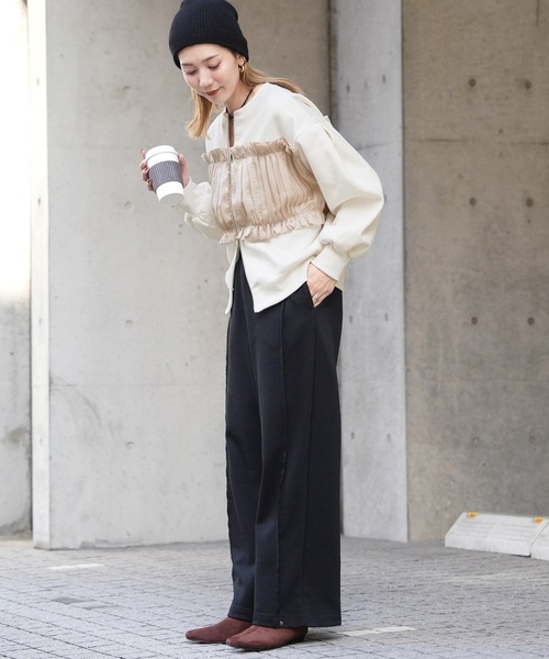 reca（レカ）の「異素材レイヤードWZIP裏起毛カーディガン（カーディガン/ボレロ・レディース・チャコールグレー/トップグレー/キナリ・FREE）」の6枚目の写真