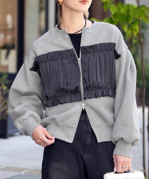 reca（レカ）の「異素材レイヤードWZIP裏起毛カーディガン（カーディガン/ボレロ・レディース・チャコールグレー/トップグレー/キナリ・FREE）」の8枚目の写真