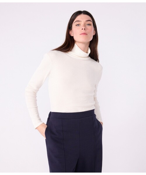 PETIT BATEAU(プチバトー)の「タートルネック長袖Tシャツ(Tシャツ/カットソー・レディース・ネイビー/オフホワイト・X-SMALL/SMALL/MEDIUM/XX-SMALL)」の1枚目の写真