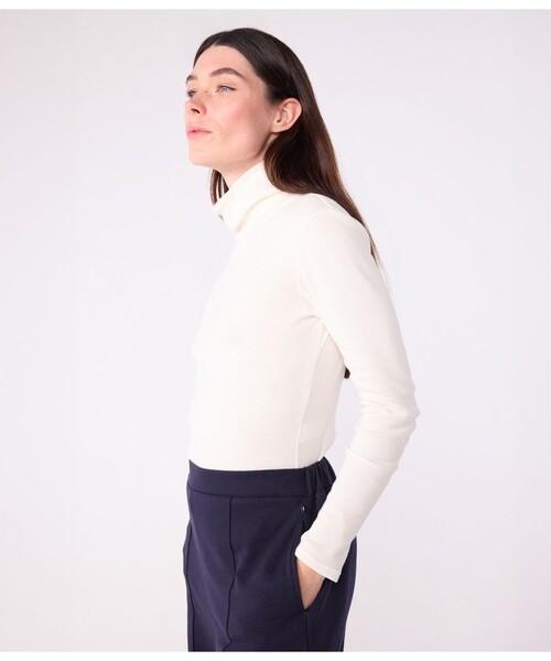 PETIT BATEAU(プチバトー)の「タートルネック長袖Tシャツ(Tシャツ/カットソー・レディース・ネイビー/オフホワイト・X-SMALL/SMALL/MEDIUM/XX-SMALL)」の5枚目の写真