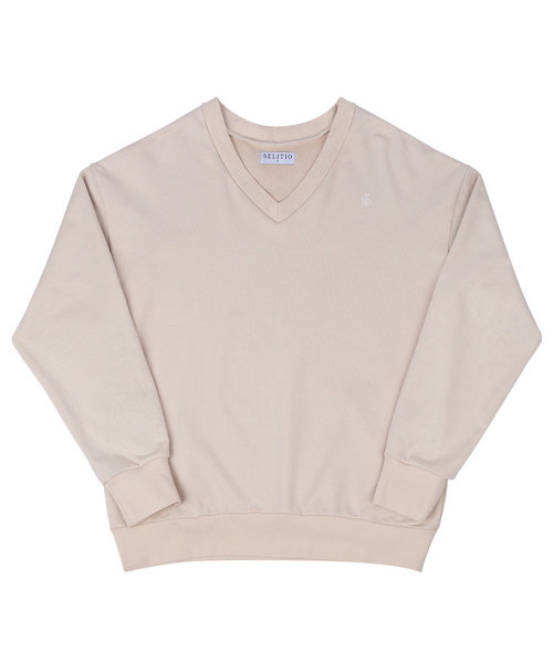 SELITIO(セレティオ)の「オーバーサイズVネックスウェットシャツベージュ(スウェット・メンズ・ベージュ・SMALL/MEDIUM/LARGE/X-LARGE)」の1枚目の写真