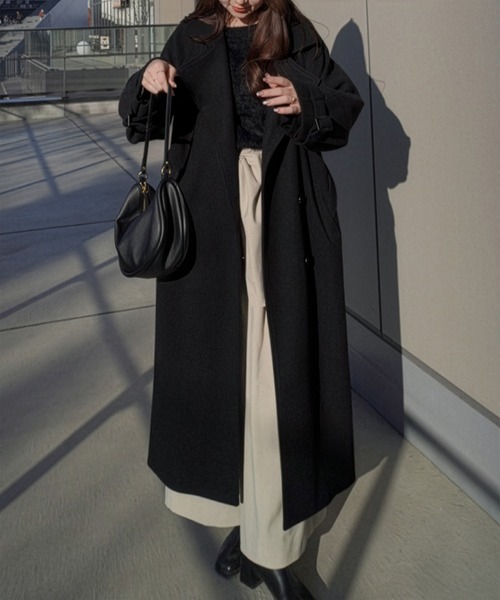 セール】ベルト付きスタンドカラーロングコート（ステンカラーコート