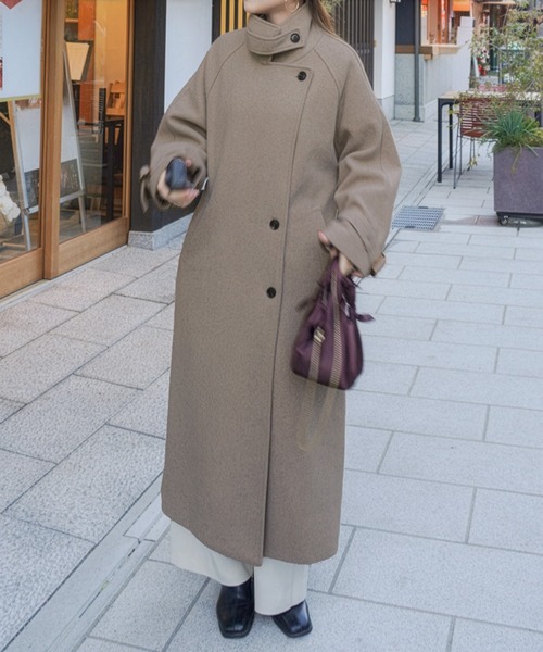 LAUIR(ラウアー)の「ベルト付きスタンドカラーロングコート(ステンカラーコート・レディース・ブラック/ブラウン/グレイッシュベージュ・LARGE/MEDIUM/SMALL)」の5枚目の写真