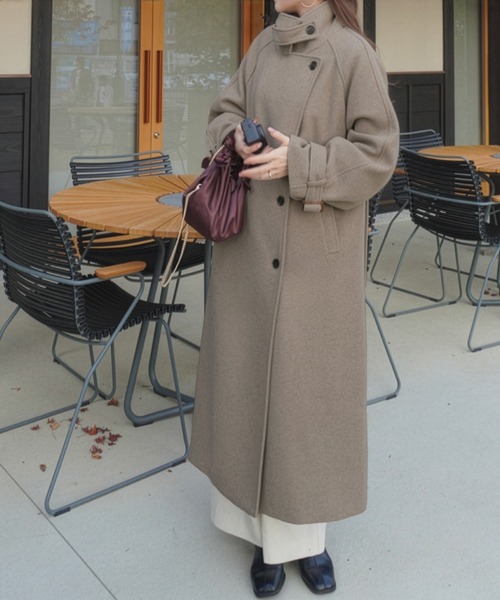 パラスパレス ブラウン ロングコート ベルト付き COCOMOMO ステンカラーコート コート ロングコート 2way スタンド