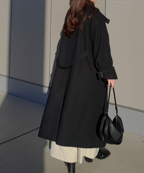 セール】ベルト付きスタンドカラーロングコート（ステンカラーコート