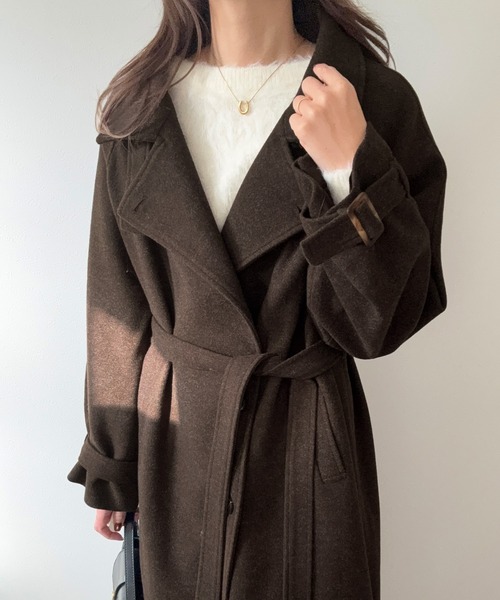 セール】ベルト付きスタンドカラーロングコート（ステンカラーコート