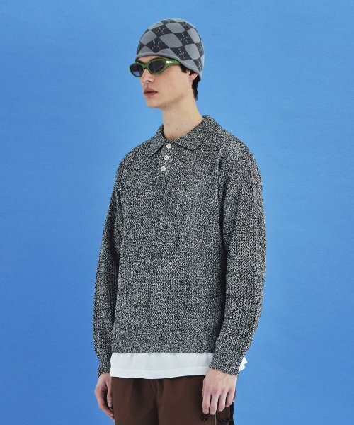 UNALLOYED(アナロイド)の「メッシュニットポロシャツ / ブラック&アイボリー(ニット/セーター・メンズ・その他・LARGE/MEDIUM)」の2枚目の写真