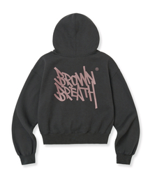 W TAG CROP HOODIE - CHARCOAL