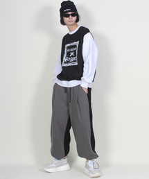 DEMARC（ドゥマーク）の「反転配色ワイドフィットワンタックストリングジョガーパンツブラック&チャコール（スウェットパンツ）」