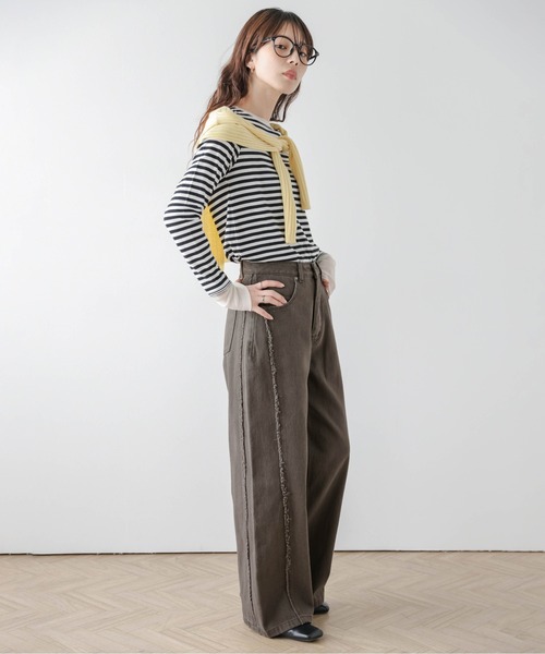 La-gemme（ラジェム）の「サイドフリンジ コットン パンツ（その他パンツ・レディース・ブラウン/チャコール/ベージュ/ブルー・L/M）」の6枚目の写真