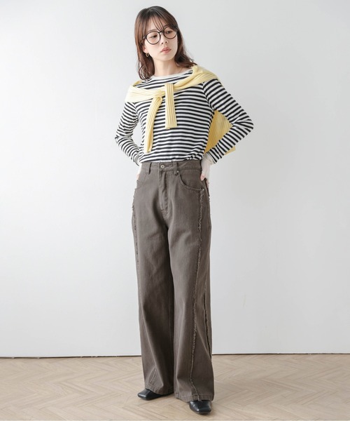 La-gemme（ラジェム）の「サイドフリンジ コットン パンツ（その他パンツ・レディース・ブラウン/チャコール/ベージュ/ブルー・L/M）」の8枚目の写真