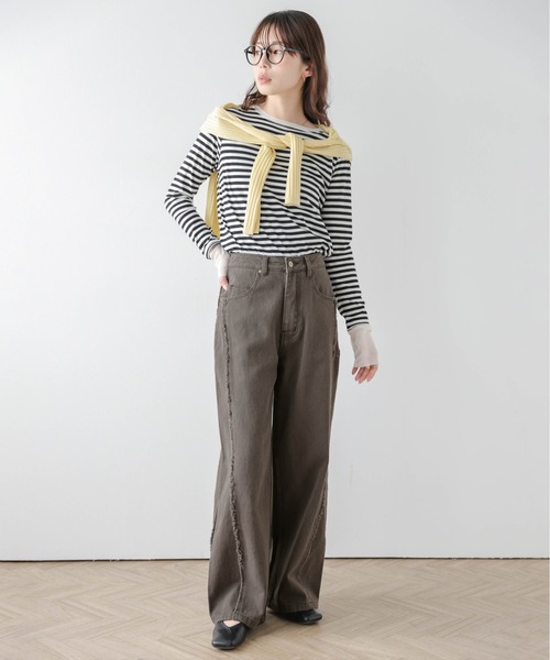 La-gemme（ラジェム）の「サイドフリンジ コットン パンツ（その他パンツ・レディース・ブラウン/チャコール/ベージュ/ブルー・L/M）」の9枚目の写真