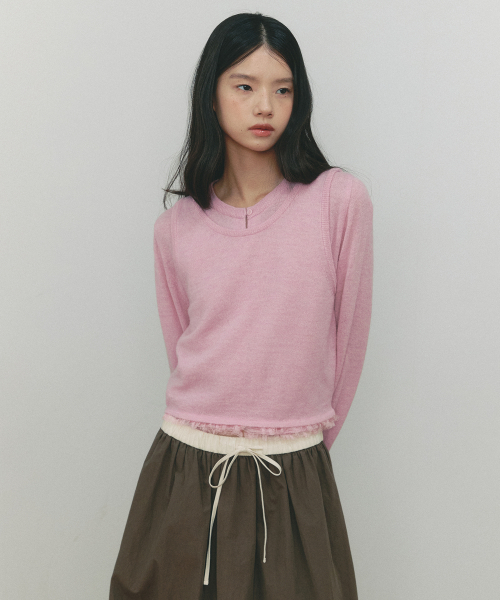 SSEMI(セミ)の「FRILLY WOOL SLEEVELESS KNIT(PK)(ベスト・レディース・PINK・FREE)」の2枚目の写真