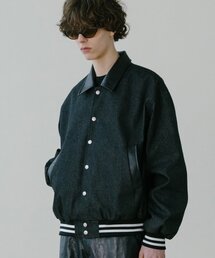 VASTIC（バスティック）の「レザーカラー デニム バーシティジャケット_ブラック（スタジャン）」