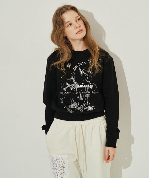 SARANAGI(サラナギ)の「SE0581- crop sweatshirt (black)(スウェット・レディース・ブラック・FREE)」の4枚目の写真