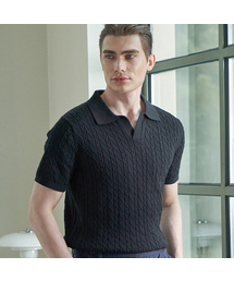 ALLCLASSIC（オールクラシック）の「ALCKT030 Cable Open Collar Knit_black（ポロシャツ）」