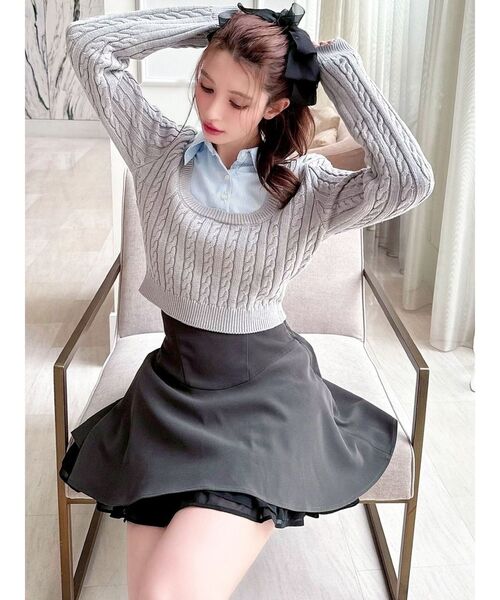 RESEXXY（リゼクシー）の「シャツドッキングケーブルニットトップス（ニット/セーター・レディース・グレー/ベージュ/ネイビー・FREE）」の4枚目の写真